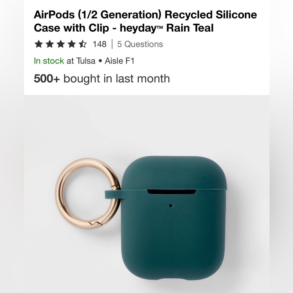 Wireless Earbuds Case with Keyring - Teal